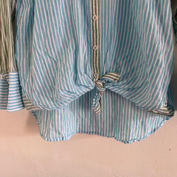 Maeve Anthropologie Striped Button Up Tie Front Shirt Blue Green Medium - Picture 5 of 7